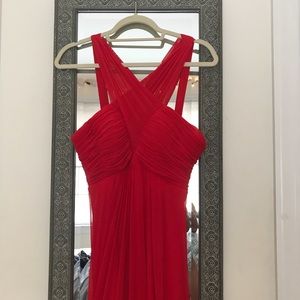 Red prom dress cross neck